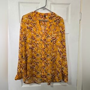 Kut from the Kloth Mustard Floral Blouse